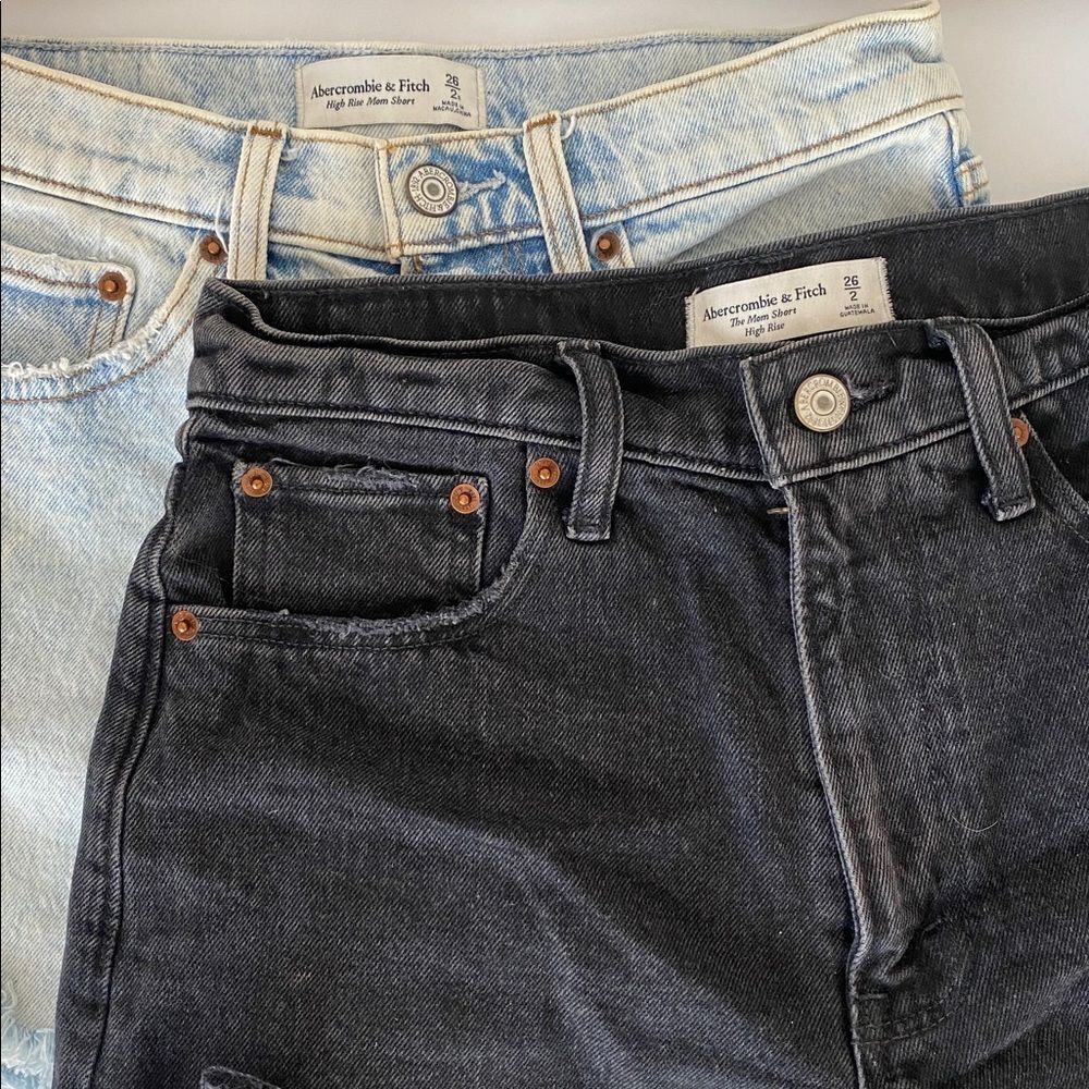 Abercrombie & Fitch Set of 2 High Rise Mom Shorts Black & Light Wash Sz 26 Boho
